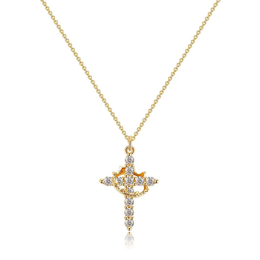 14K Gold Crown Cross Necklace